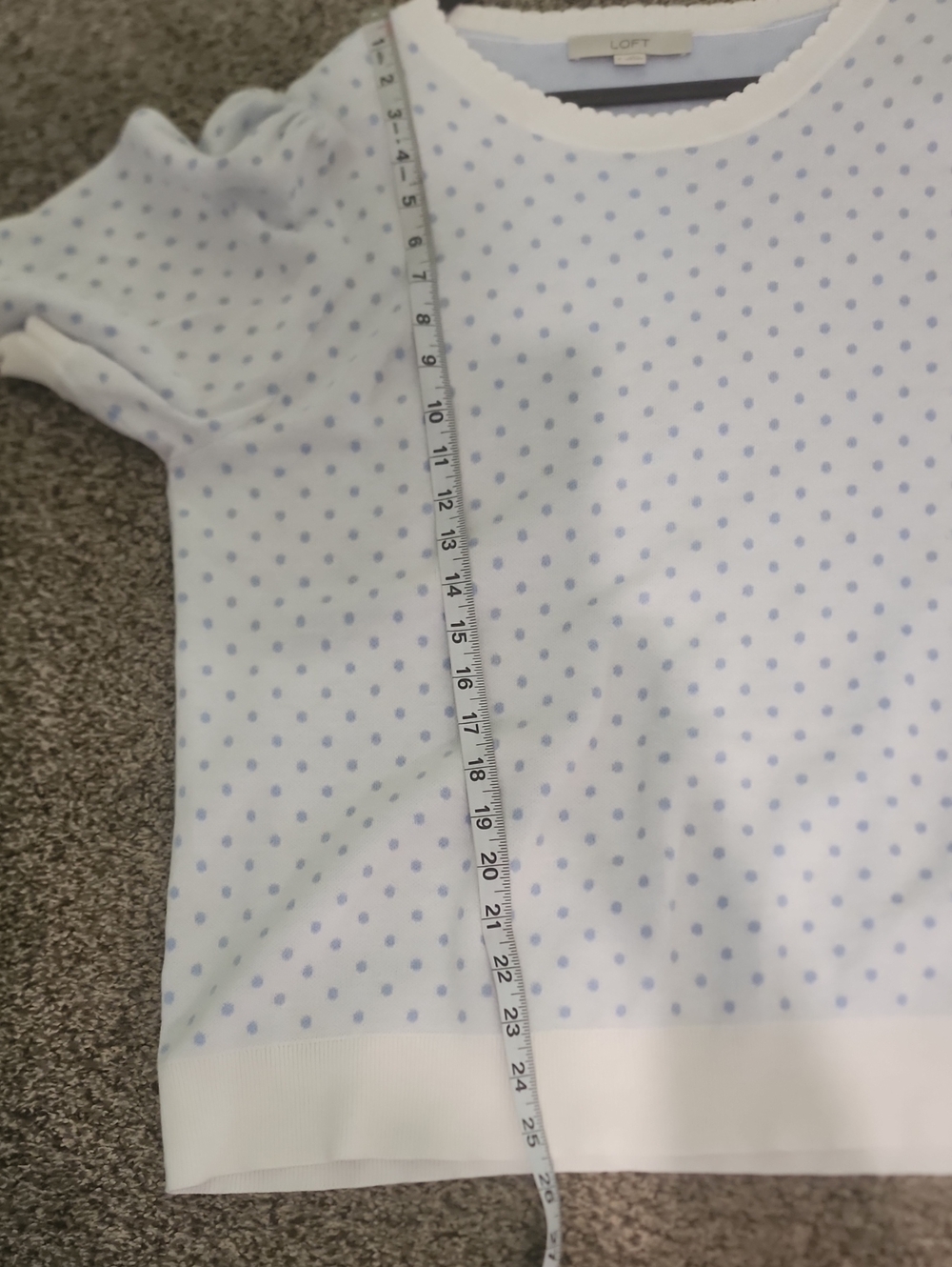 LOFT Light Blue Polka Dot Puff Sleeve Sweater - Picture 5 of 5